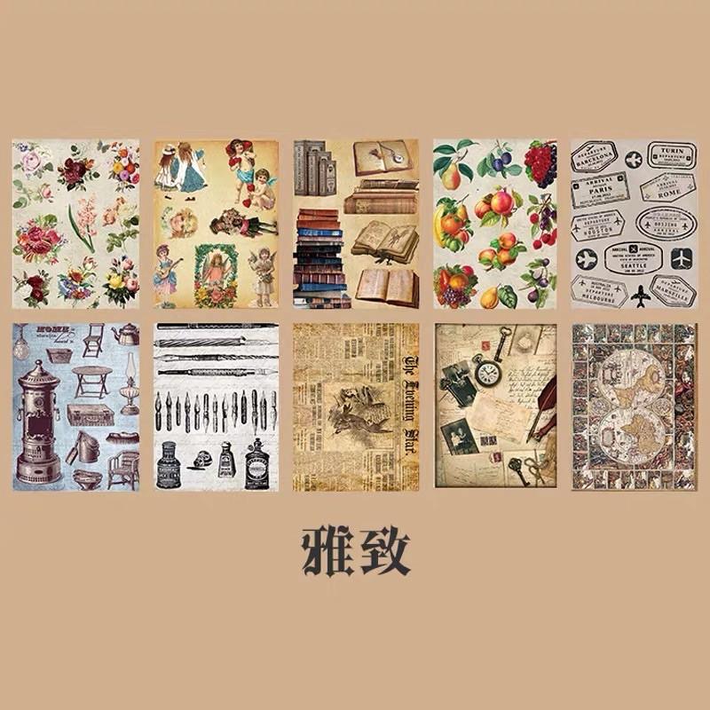 Set 10 tờ stickers vintage cỡ lớn