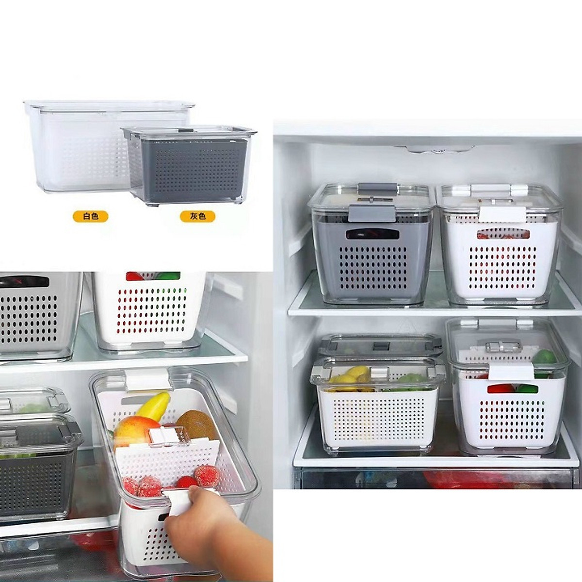 Hộp đựng thực phẩm tủ lạnh đa năng, hộp bảo quản rau củ quả tươi tủ lạnh, rổ đựng thực phẩm
