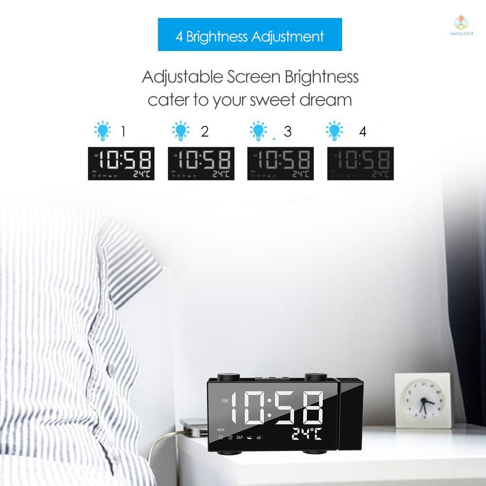 Đồng hồ báo thức kỹ thuật số nancy12507-6 Inch FM điều chỉnh 4 độ sáng 3 lần có màn hình hiển thị nhiệt độ và đèn LED xoay 180 độ