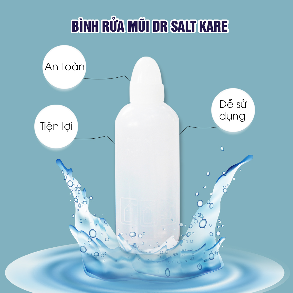 Bình rửa mũi Dr Salt Kare|1 bình kèm 30 gói muối nhập khẩu New Zealand| Rửa mũi cho bé và người lớn| hỗ trợ điều trị viêm mũi, sổ mũi, viêm mũi dị ứng, viêm xoang