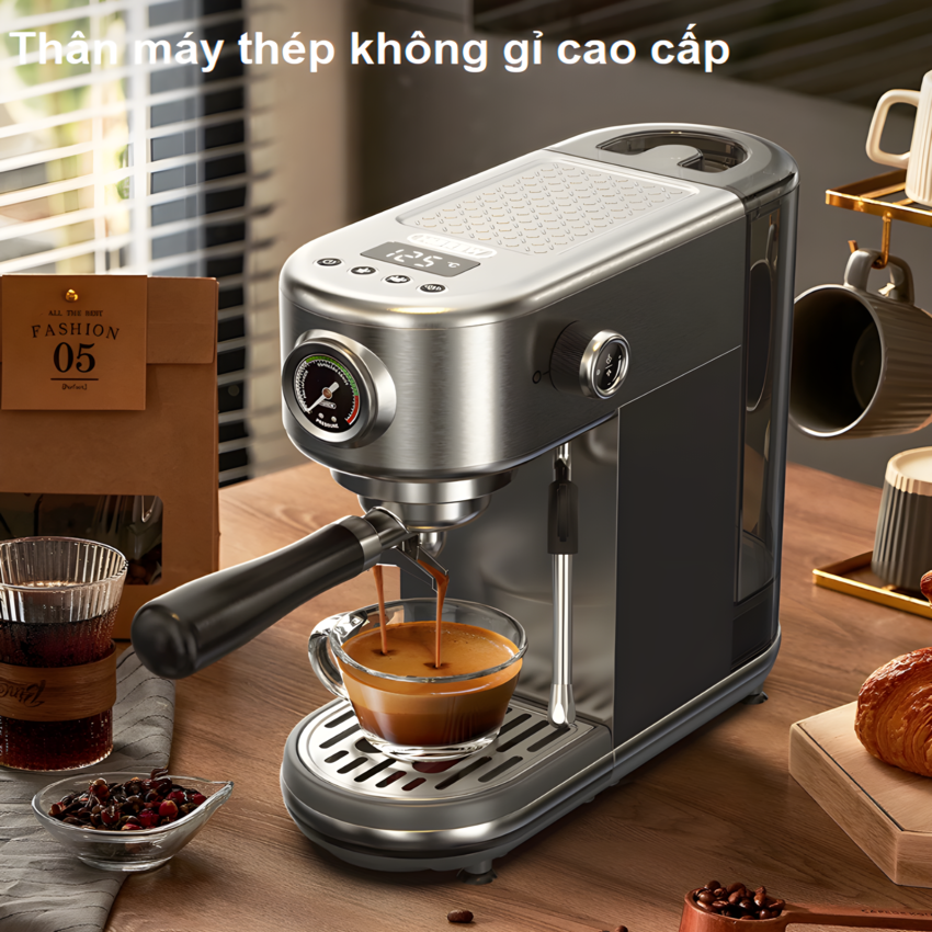 HÀNG CHÍNH HÃNG - Máy pha cà phê bán tự động Espresso, Cappuccino, Latte. Thương hiệu Mỹ cao cấp HiBREW - H10B