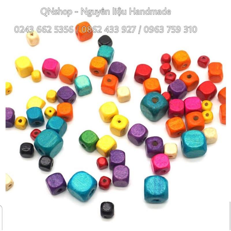 80 hạt gỗ tròn màu Pastel, các loại hạt gỗ trang trí...