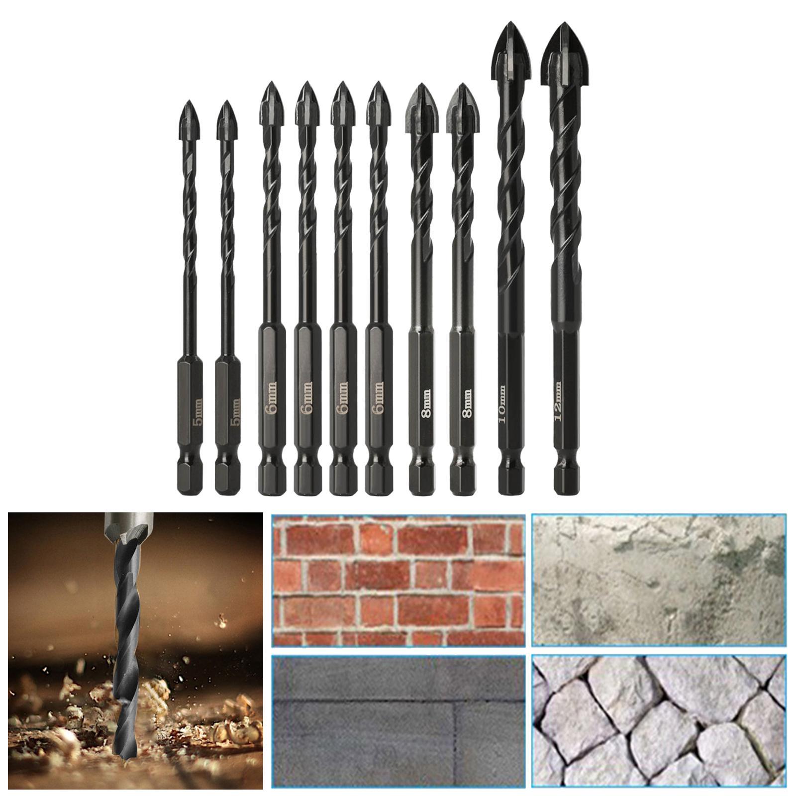 10 Pieces Alloy Masonry Drill Bit Set with Hex Shank for Wall Cement Tile