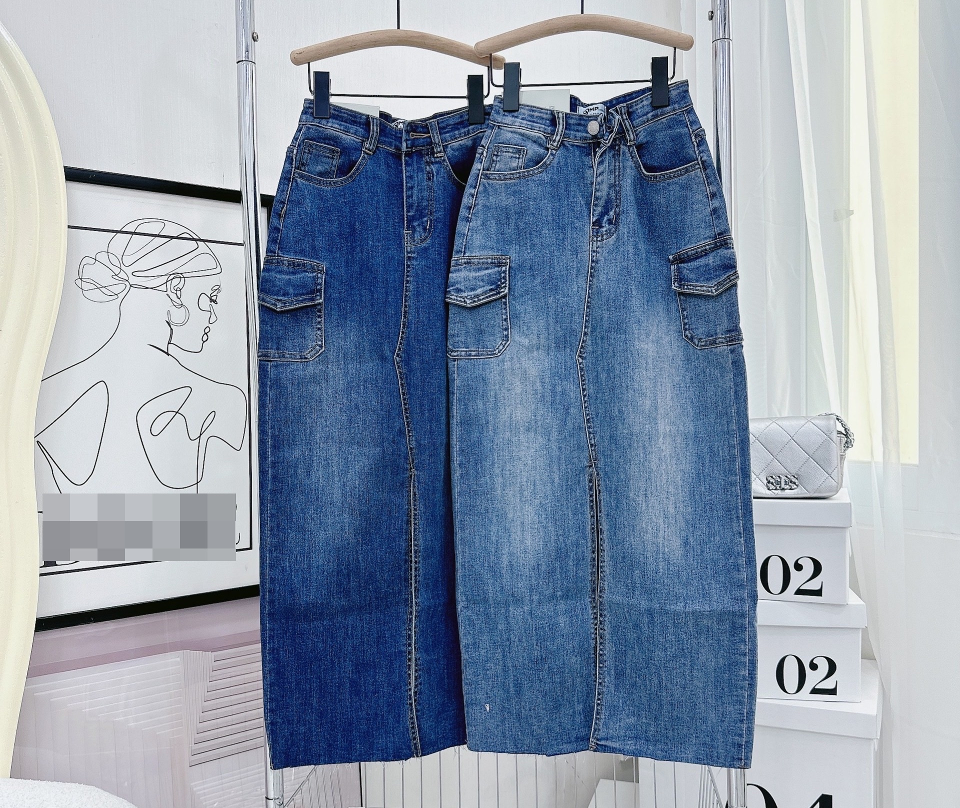 CHÂN VÁY DÀI LƯNG CAO JEANS MIDI CHỮ A ÔM BODY XẺ TRƯỚC CO GIÃN SUÔNG BÚT CHÌ TÚI HỘP ĐI TIỆC DẠO PHỐ ĐI CHƠI