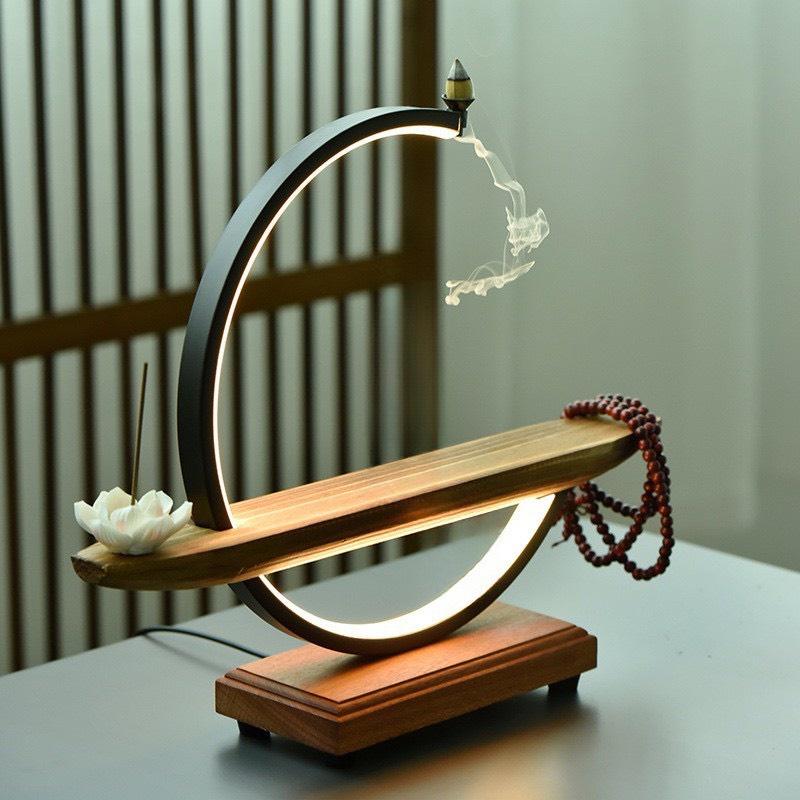 Kệ đèn Led hình bán nguyệt dùng đặt tượng và trang trí, thác khói trầm hương đèn Led~ Đèn Hào Quang