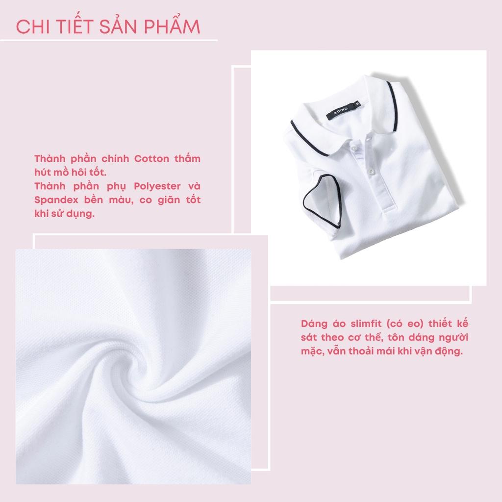 Áo polo nữ ADINO màu trắng phối viền vải cotton co giãn dáng công sở slimfit hơi ôm trẻ trung APN02