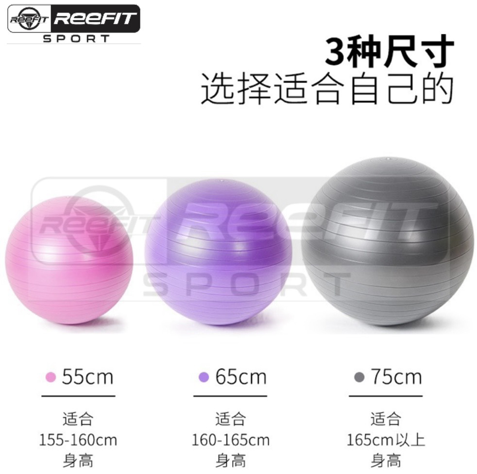 Bóng tập Yoga Ball nhập khẩu RF34001 nhiều size 55cm 65cm 75cm tặng kèm đồ bơm hơi