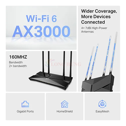 Thiết bị định tuyến mạng không dây TP-Link Router Wifi 6 High Power Gigabit A3000 Router Archer AX53HP - Hàng chính hãng