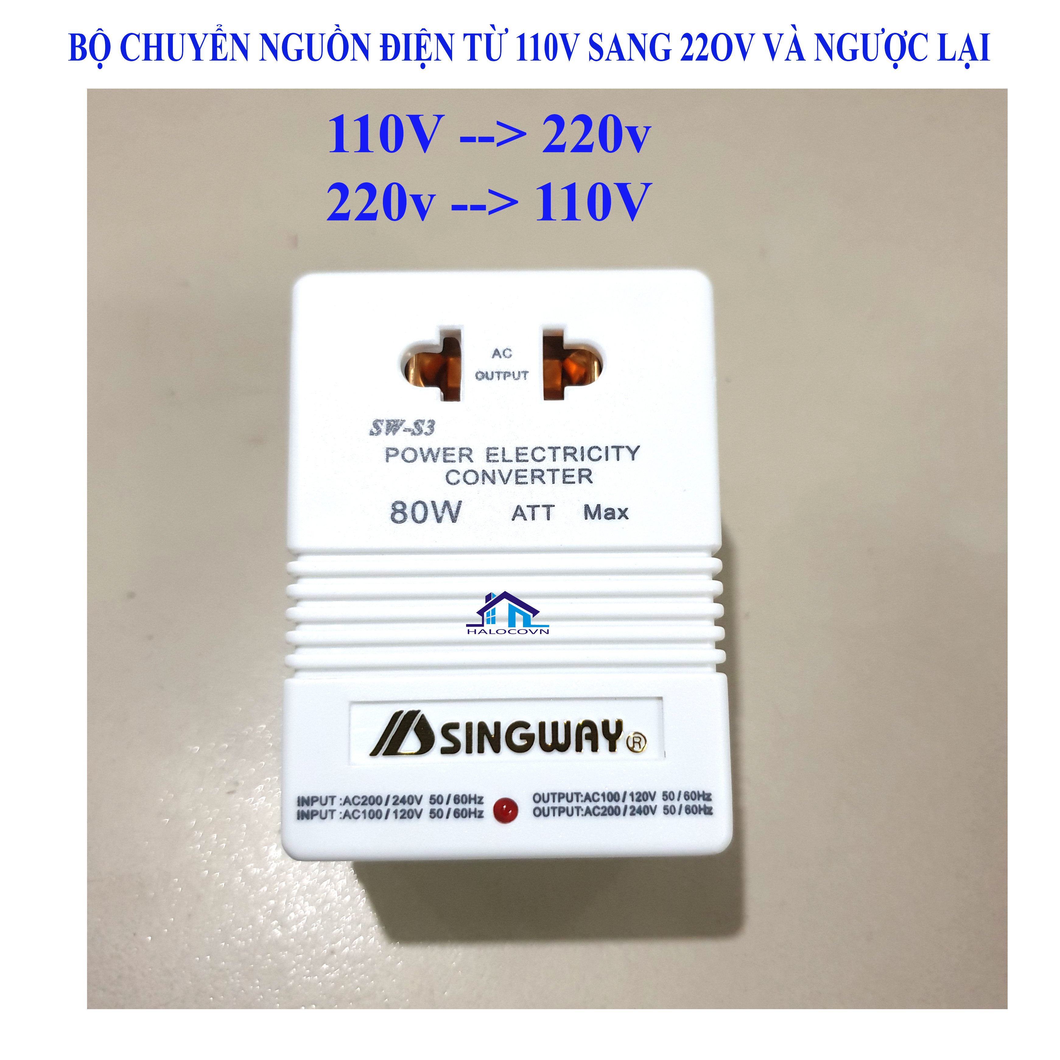 Bộ đổi nguồn 220v sang 110v cho đồ Nhật, Cục đổi nguồn SINGWAY 80w chuyển điện 220v về 110v hoặc ngược lại
