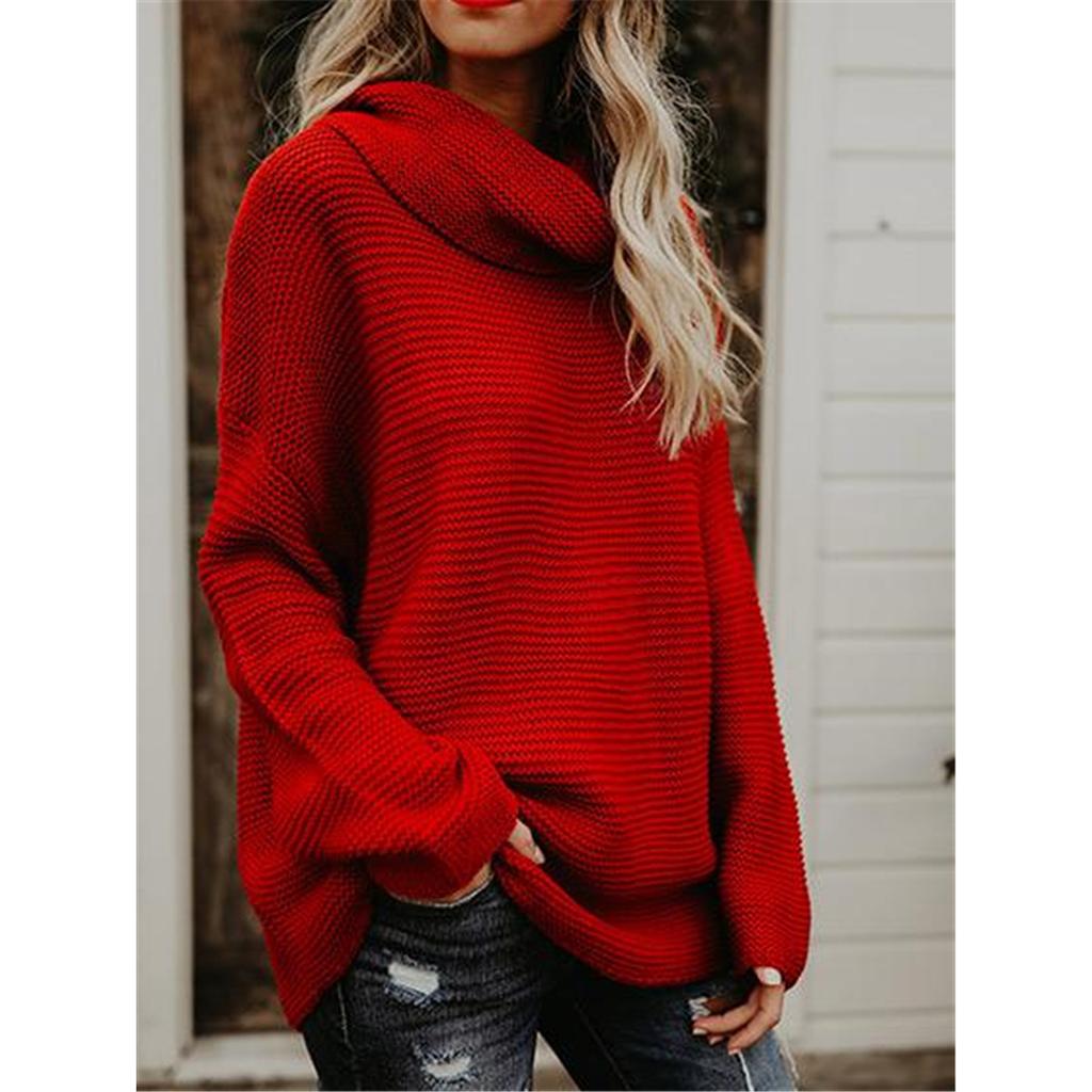 Women's Casual High Turtleneck Chunky Knit Sweater Oversized Pullover