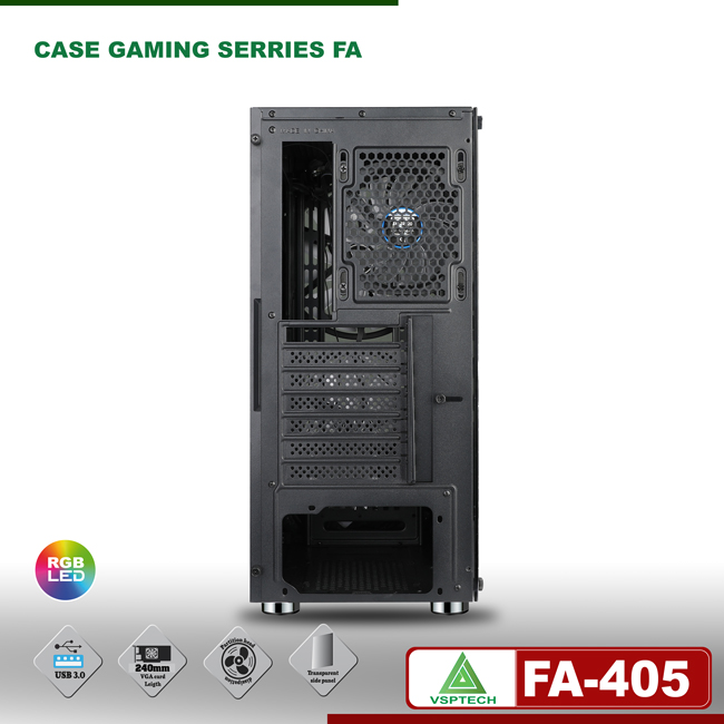 Vỏ máy tính Case VSP FA 405 (ATX, M-ATX, ITX) Kính cường lực (Tặng 3 FAN RGB) - Hàng chính hãng TECH VISION phân phối