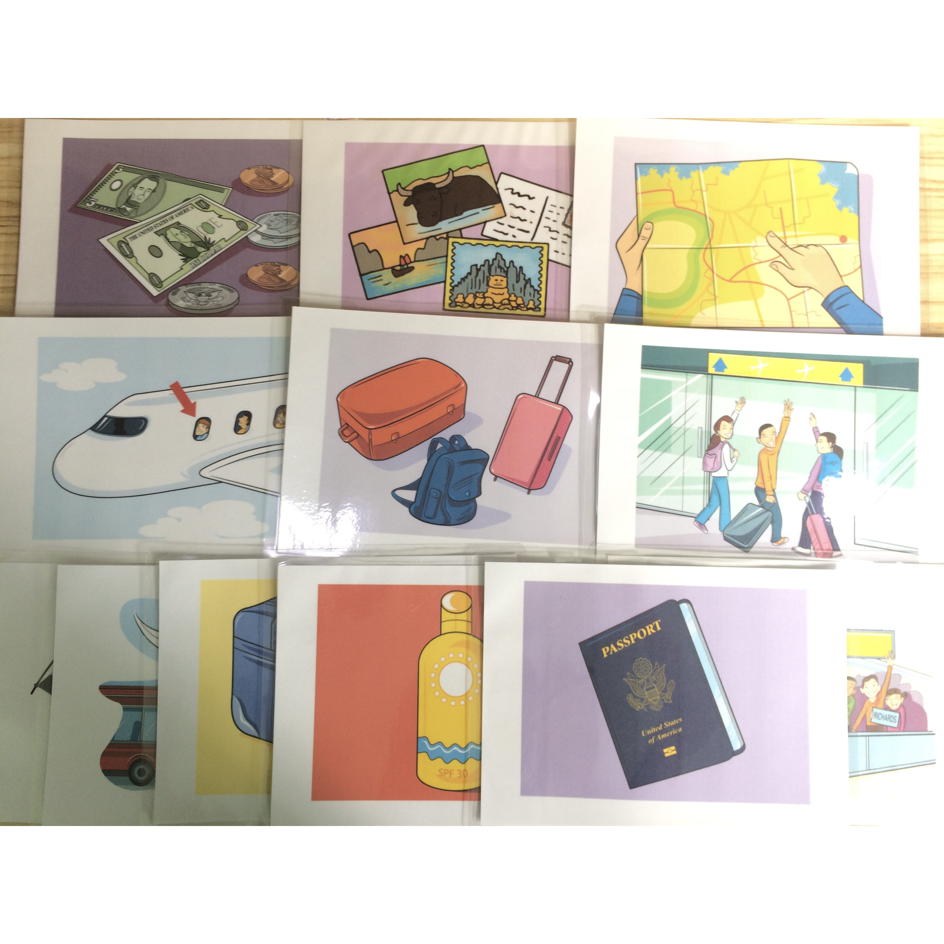 Traveling Flashcards - Thẻ học tiếng Anh chủ đề Du lịch - 12 cards: arrivals, departures, luggage, map, money, passenger