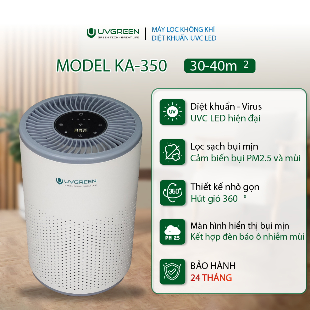 Máy lọc không khí UVGREEN KA350 40m2 - Lõi lọc HEPA H13, UVC LED diệt khuẩn - HÀNG CHÍNH HÃNG