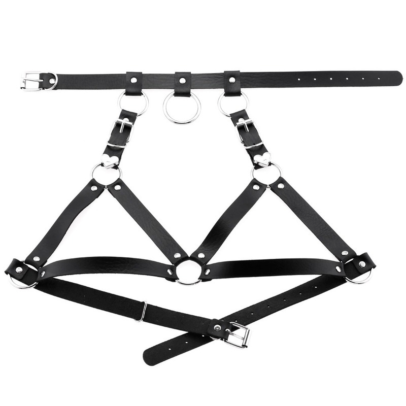 Thời Trang Punk Cupless Áo Ngực Dán Không Dây Nịt Da Dây Cơ Thể Mối Ràng Buộc Dây Cúp Ngực Đen Đính Đinh Tán Crop Top Dây Cúp Ngực