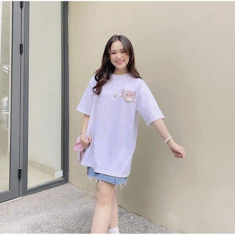 Áo thun tay lỡ phom unisex in hình cute(hình chụp thật 100%)