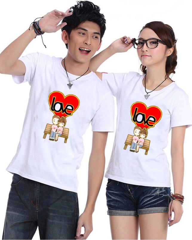 Bộ Áo Thun Đôi Nam Nữ Love Màu Trắng