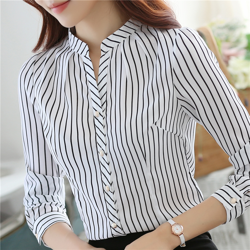 Áo sơ mi nữ cổ tàu, họa tiết kẻ sọc đen trắng siêu xinh, lê form chuẩn tôn dáng NH13