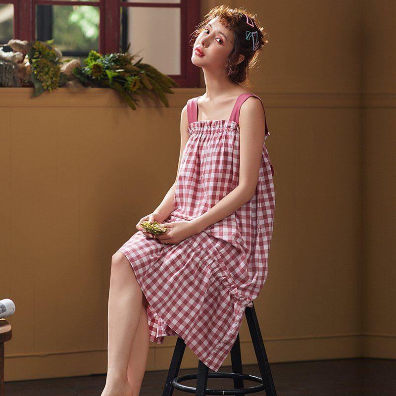 Đầm Ngủ Hai Dây Vải cotton Dễ Thương Gợi Cảm Thời Trang Mùa Hè Cho Bạn Gái