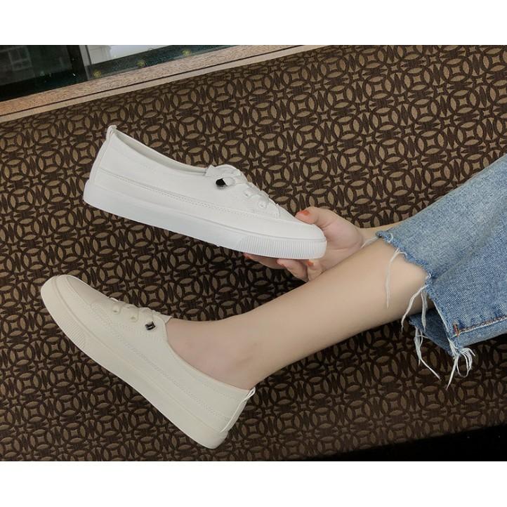 Giầy thể thao nữ cổ thấp,giày slip on nữ dây rút kiểu dáng hàn quốc trẻ trung da mềm cực êm chân