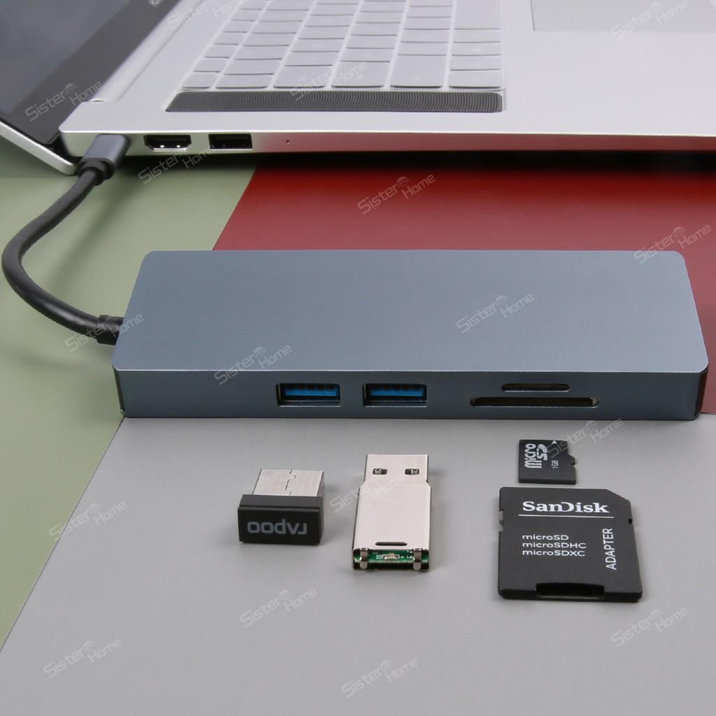 Cáp Chuyển Đổi 8 Trong 1 1000mbps Ethernet Adapter Sd / Tf Usb 3.0 4k Hdmi Vga Type C Sang Rj45 Lan