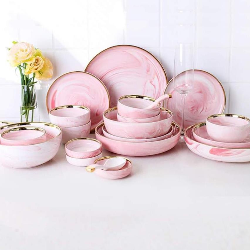 Bộ đồ ăn 26sản phẩm viền vàng 24k mang phong cách bắc âu cao cấp