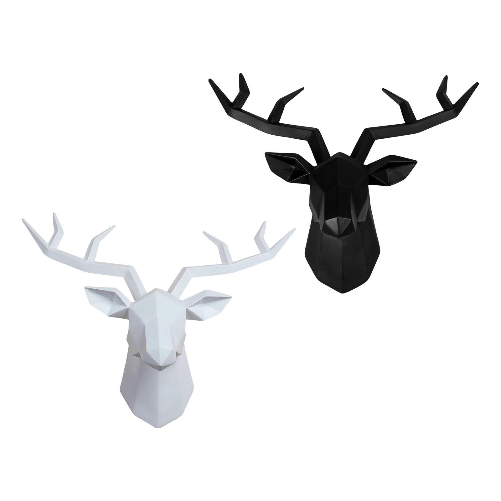 2x Resin Deer Head Sculpture Wall Mount Animal Statues Figurines Decoration