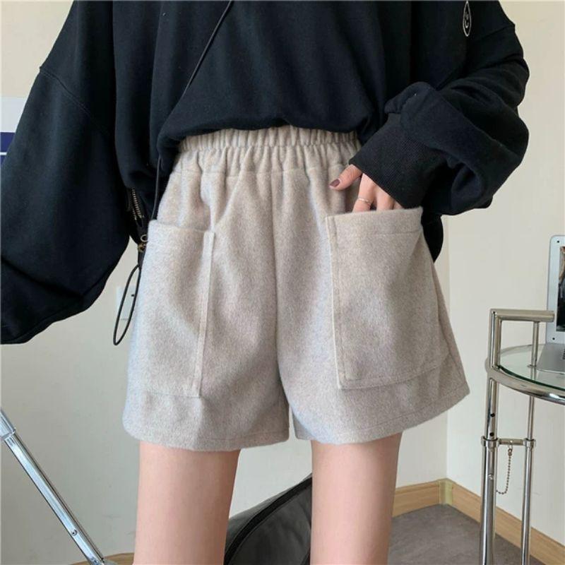 Quần short đùi dạ nữ 2 túi trước, cạp chun dày dặn
