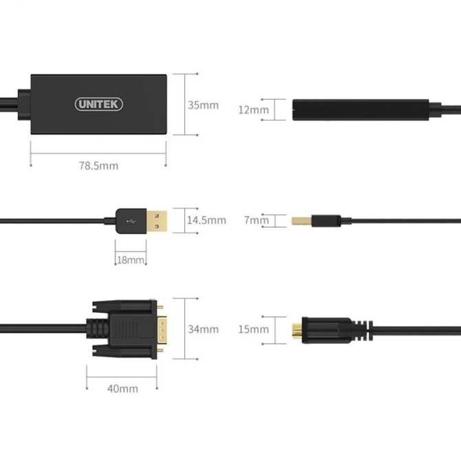 Cáp chuyển VGA sang HDMI có âm thanh Unitek Y-8711 Hàng chính hãng