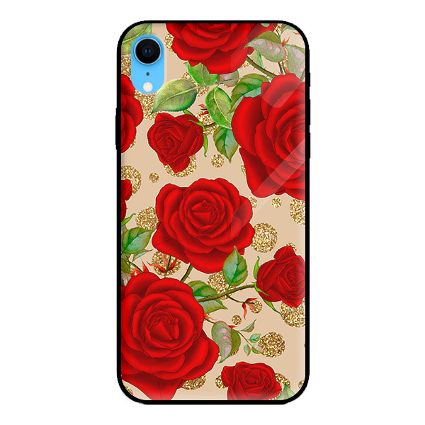 Ốp lưng kính cường lực cho iPhone XR NỀN HOA HỒNG 3 - Hàng chính hãng
