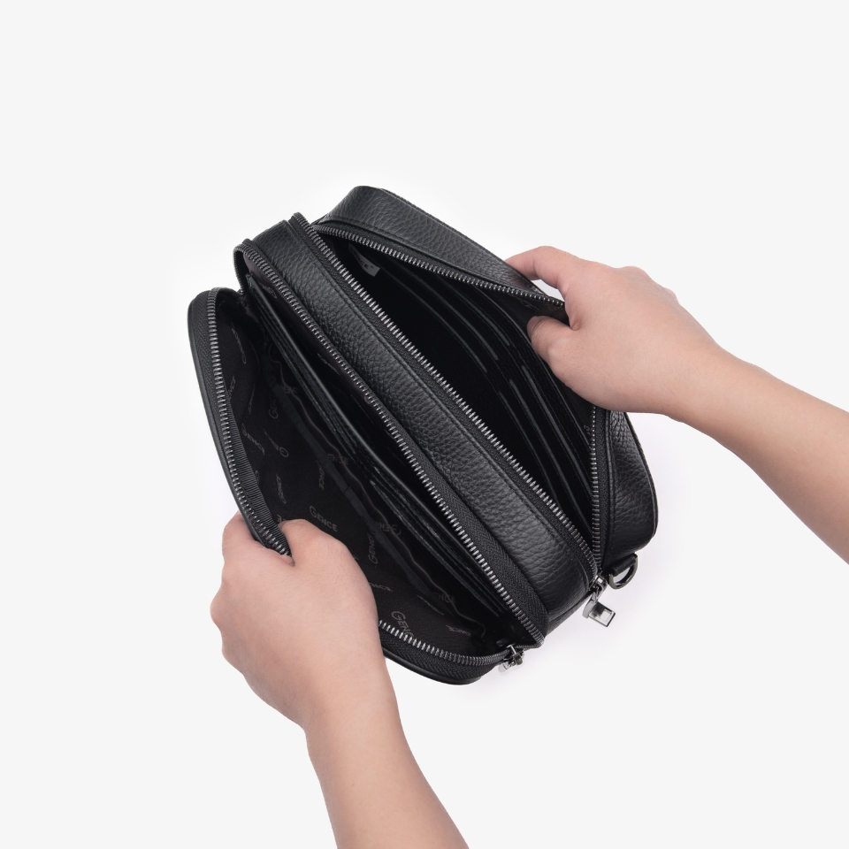 Clutch cầm tay đeo chéo da bò Togo cao cấp RB08 khóa vân tay &amp; khóa số