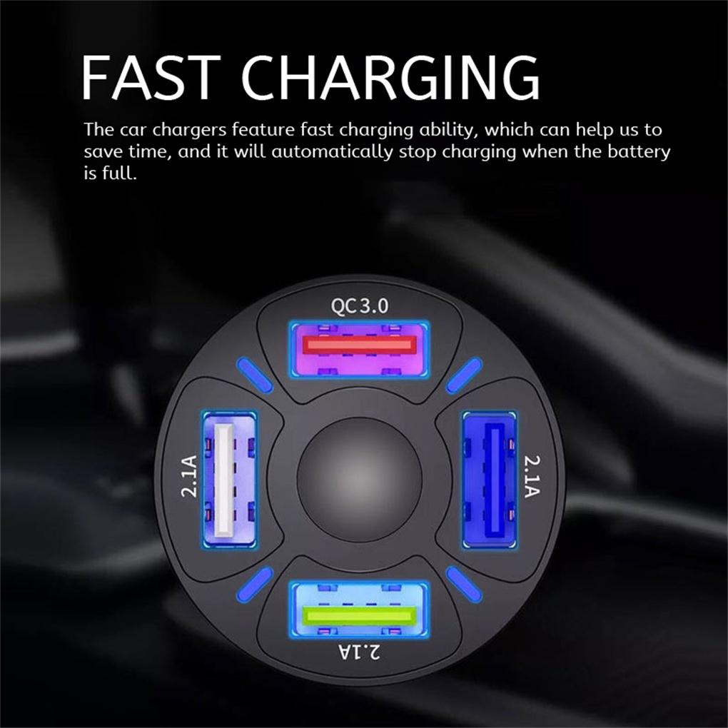 Plastic Car Charger Portable Removable 12-24V 4 USB Ports Anti-slip Fast Charging Stylish Cellphone AutomobileELEN