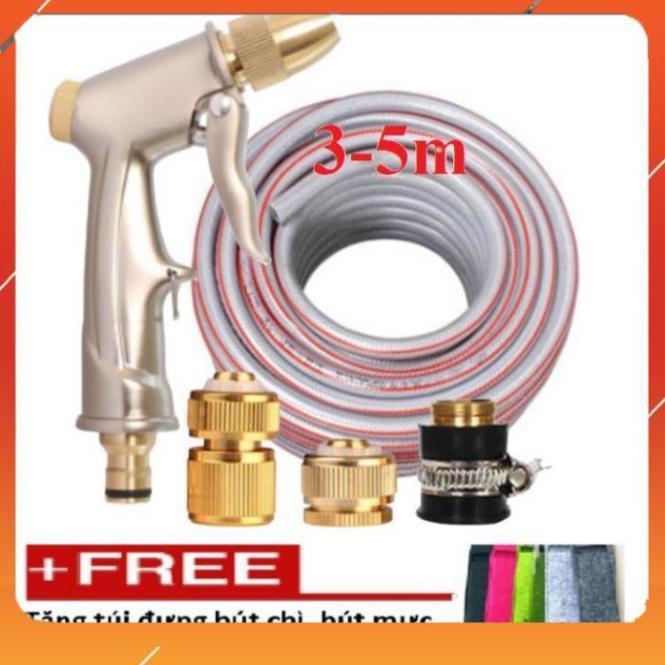 ️Evoucher Bộ dây vòi xịt nước rửa xe, tưới cây loại 3m, 5m 206701-1 đầu đồng, cút đồng,nối đồng+ túi đựng bút