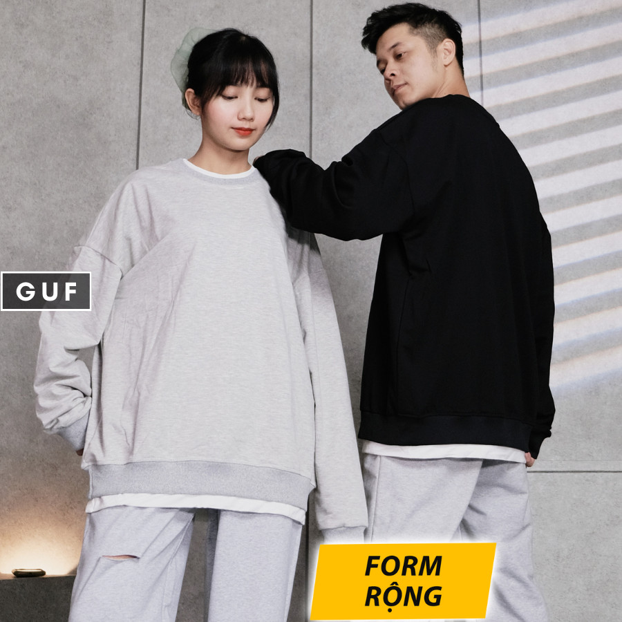 Áo Sweater Nam Nữ Form Rộng Phối Layer 2 Lớp Có Màu Basic Xám, Đen Chất Da Cá Hàn Cao Cấp GUF