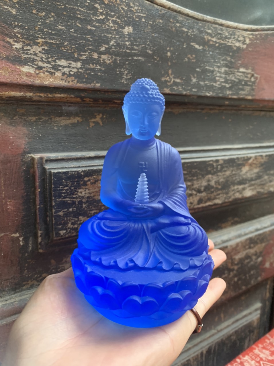 Tôn tượng Phật Dược Sư kiểu Tịnh Độ cỡ 12.5cm - bằng ngọc liuli