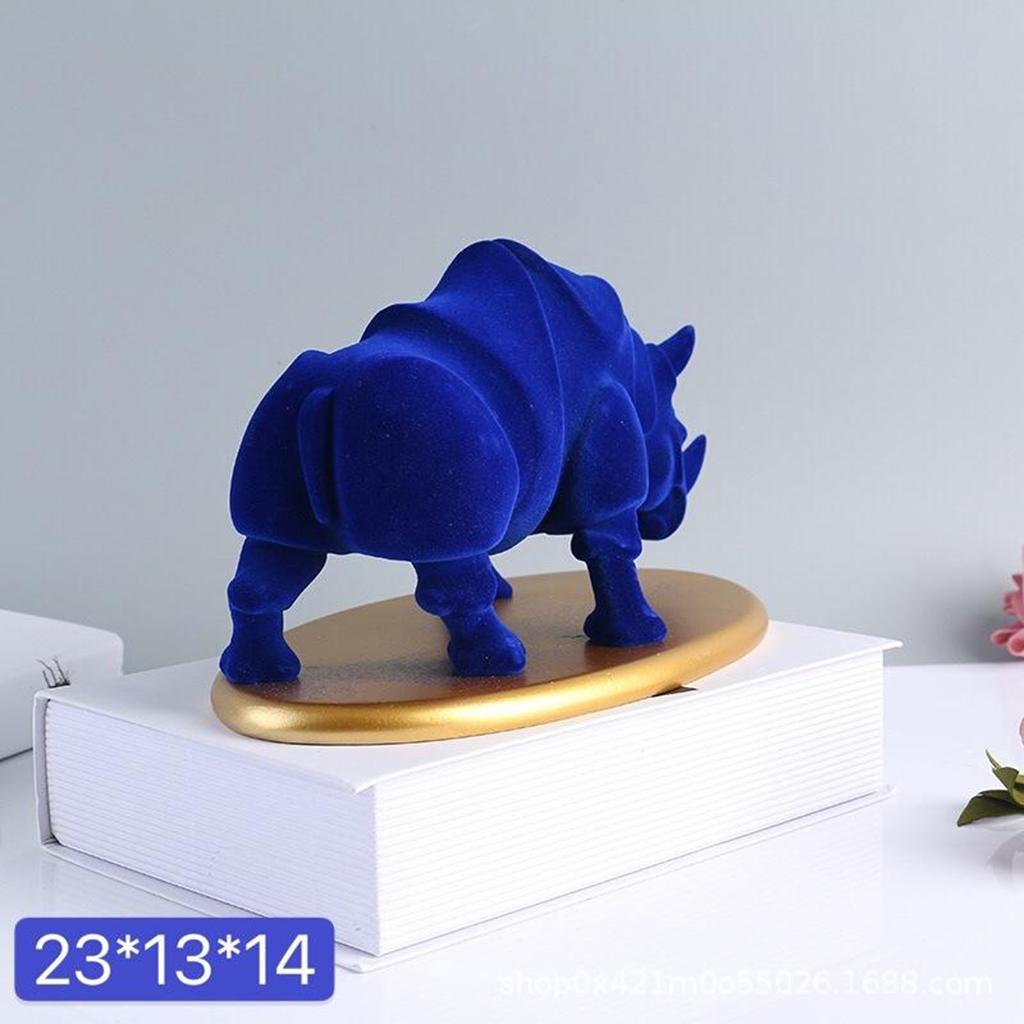 Resin Rhino Figurine Lifelike Animal Sculpture Statue Home Office Decoration
