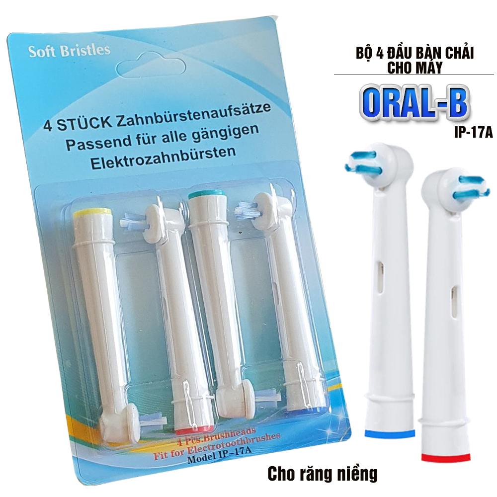 Cho máy Oral B, răng niềng, Set bộ 4 đầu bàn chải đánh răng điện New IP-17A cho răng niềng Minh House-Hàng chính hãng