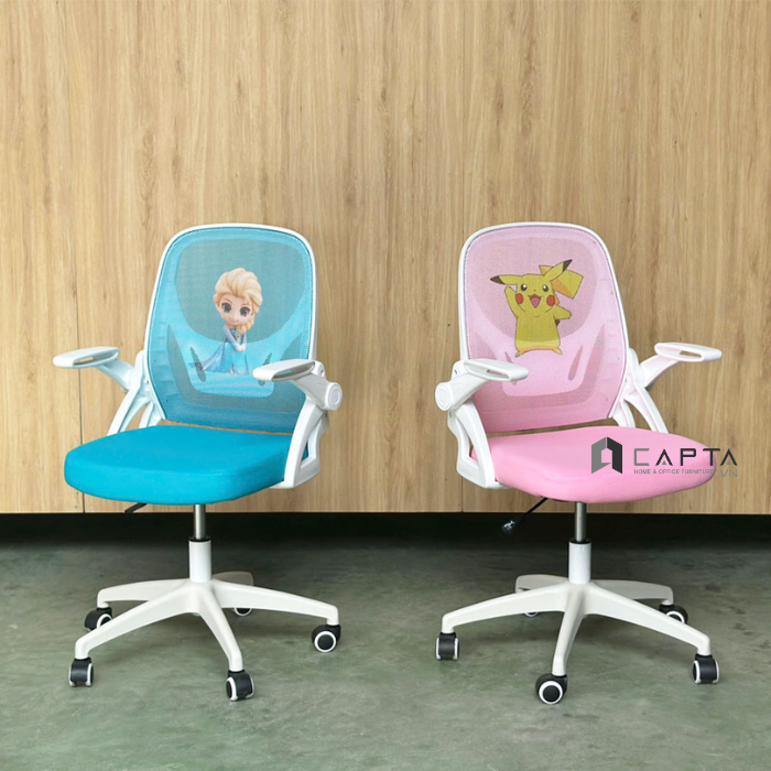 Ghế học sinh học bài màu xanh Elsa và hổng Pikachu có gác chân CE03002-M Nội thất Capta