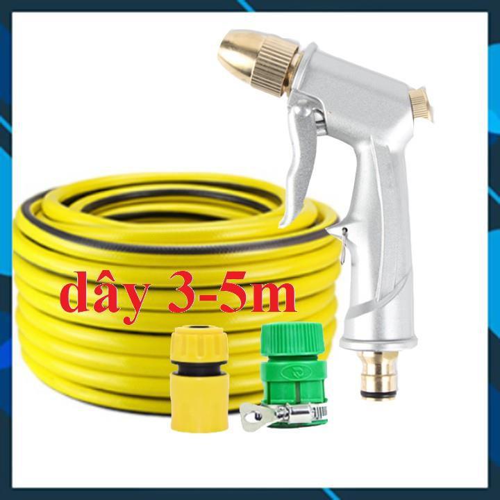 ️ Bộ dây vòi xịt nước rửa xe, tưới cây , tăng áp 3 lần, loại 3m, 5m 206701Ođầu đồng, cút, nối PE, d.vàng