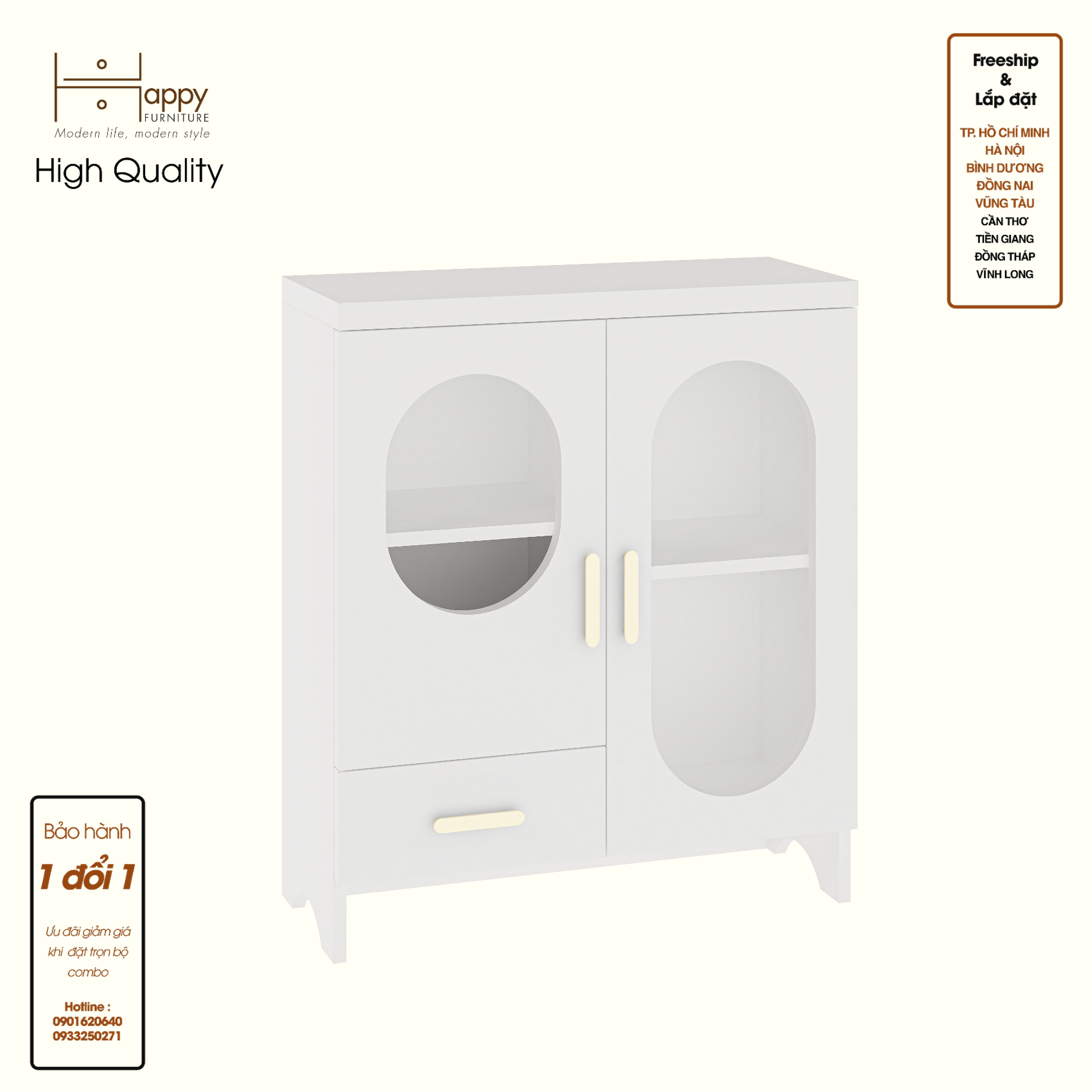 HAPPY FURNITURE , Tủ lưu trữ 2 cửa kính 1 ngăn kéo - CHEVY, TLT_046 , 70cm x 30cm x 82cm DxRxC