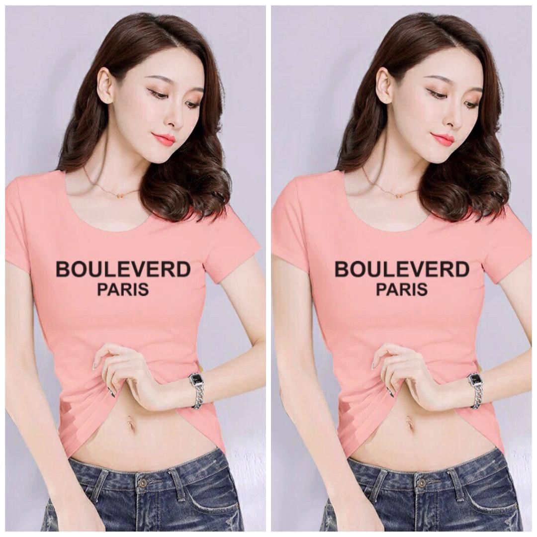 Áo thun nữ MXM form ôm body in chữ Bouleverd trẻ trung mặc tôn dáng