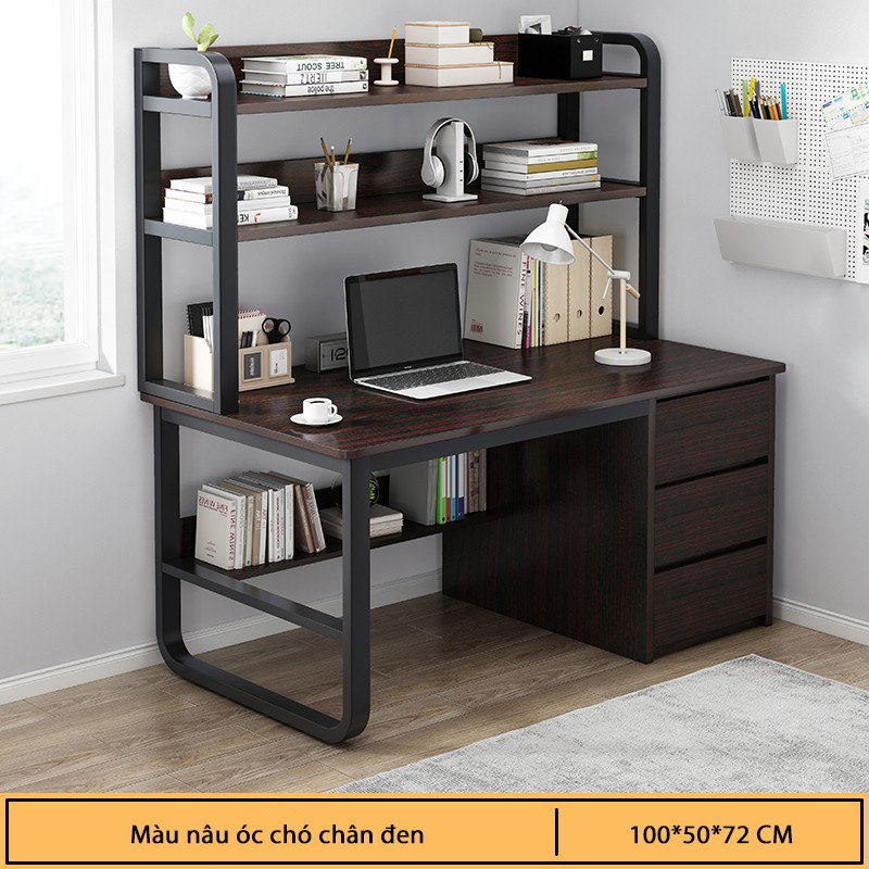Bàn làm việc gỗ phủ melamin chân sắt sơn tĩnh điện cao cấp