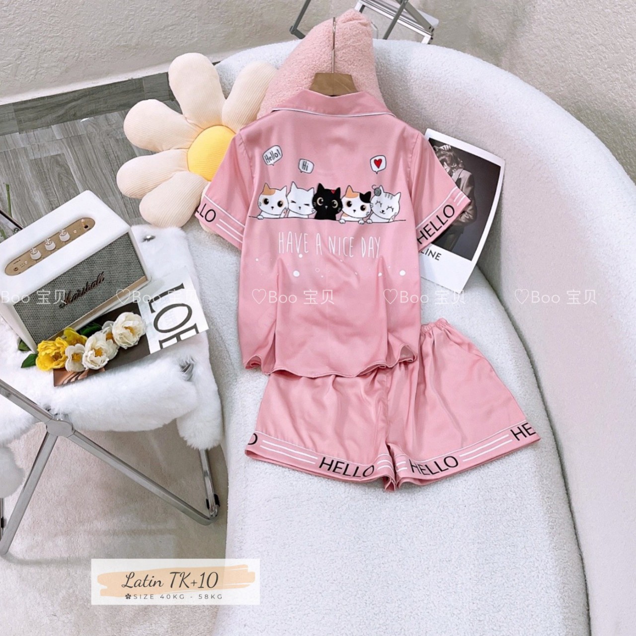PIJAMA ĐỒ BỘ MẶC NHÀ , MÁC BOO, HỌA TIẾT MÈO CUTE