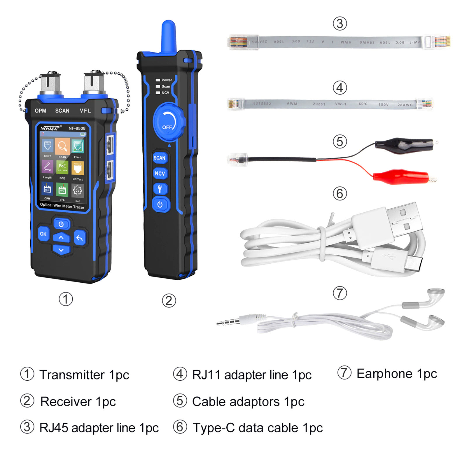 Noyafa NF-8508 Máy Test Mạng Đa Năng 9 Trong 1. NF-8508 9 in 1 Multifunctional Network Cable Tester Optical Wire Tracer Optical Fiber Power Meter NCV Function Li-ion Battery USB Charge LED Light - Hàng Chính Hãng