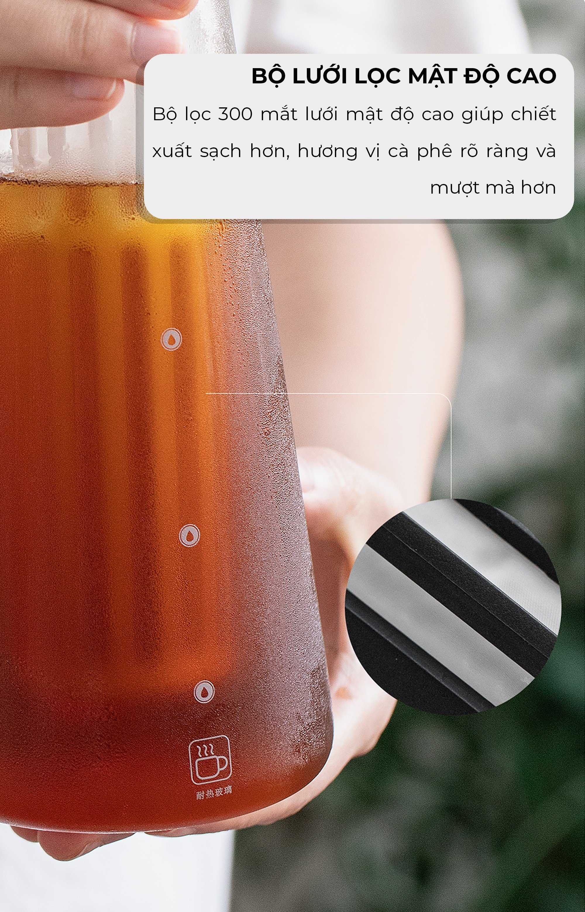 Bình thủy tinh pha cà phê cold brew ngâm lạnh detox trà CAFE DE KONA