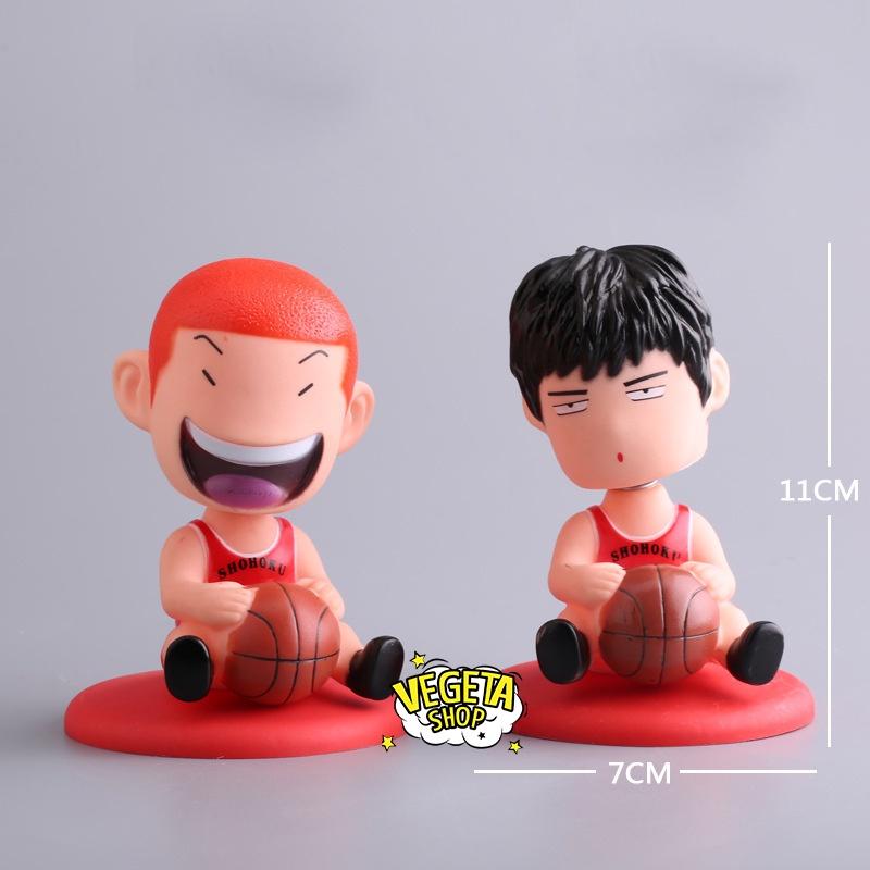 Mô hình Slam Dunk - Mô hình cầu thủ bóng rổ Hanamichi Sakuragi & Rukawa Kaede - Mô hình gật gù có lò xo ở đầu - Cao 11cm