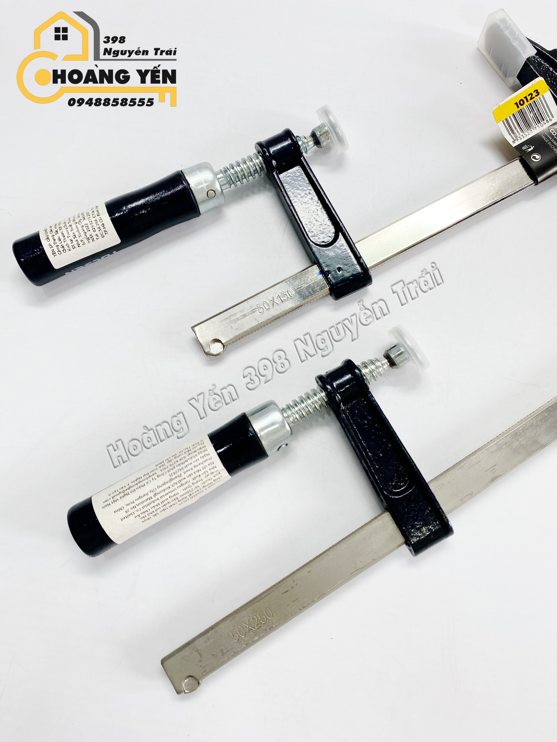 Cảo chữ F cán gỗ, thanh sắt mạ niken, thanh ren mạ kẽm chắc chắn Tolsen 10123 50x150mm, Tolsen 10125 50x250mm