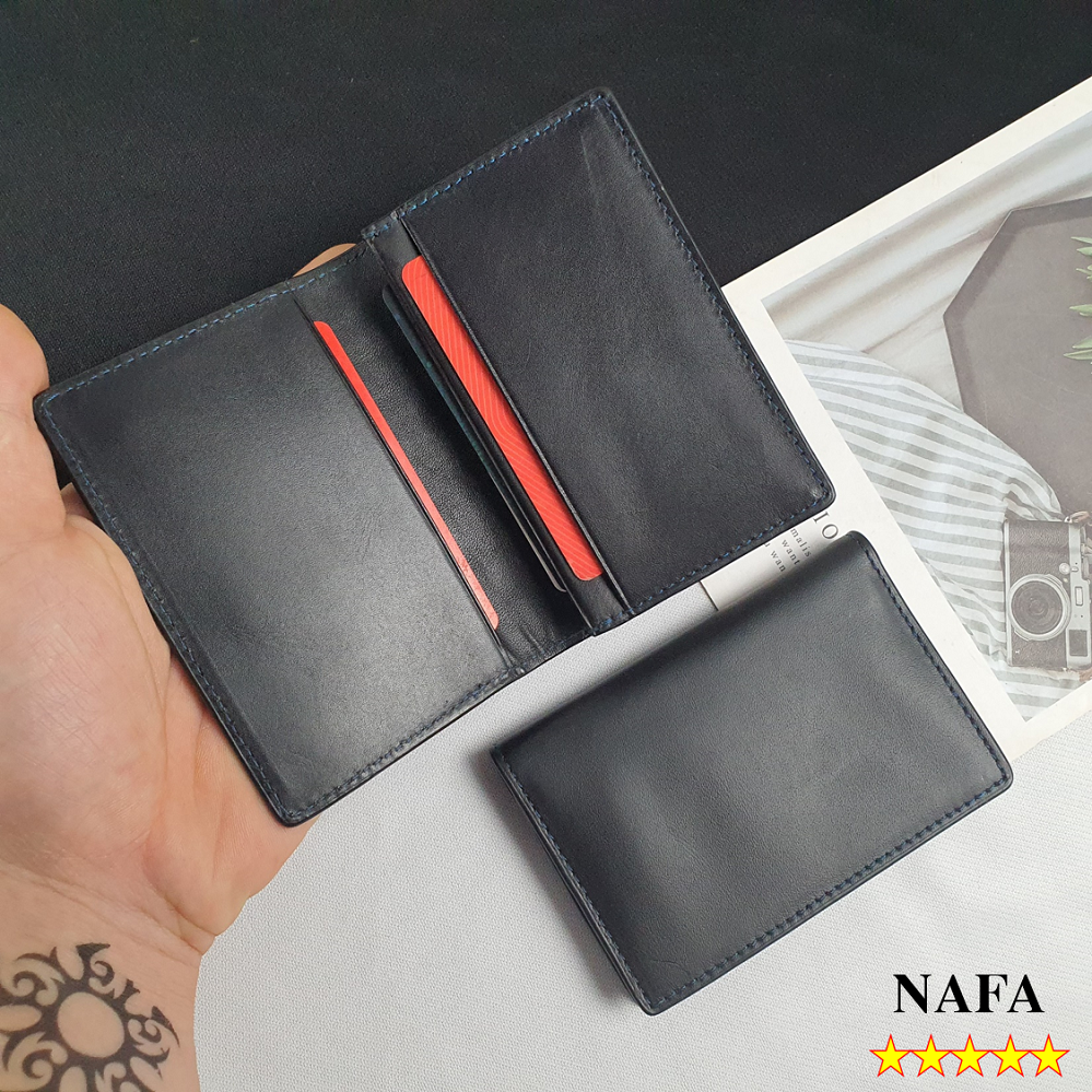 Ví namecard, ví mini đựng thẻ card da bò thật NAFA VD104 nhỏ gọn, tiện lợi - Màu đen trơn