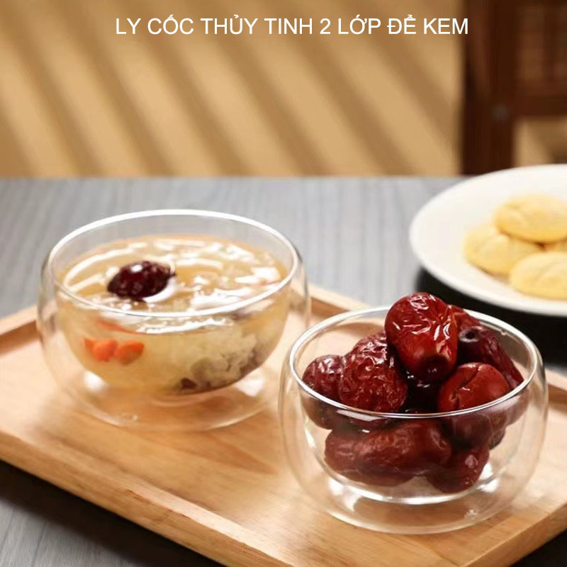 01 Cốc ly thủy tinh 2 lớp chuyên dùng ăn kem, hoa quả dầm đa năng tiện dụng