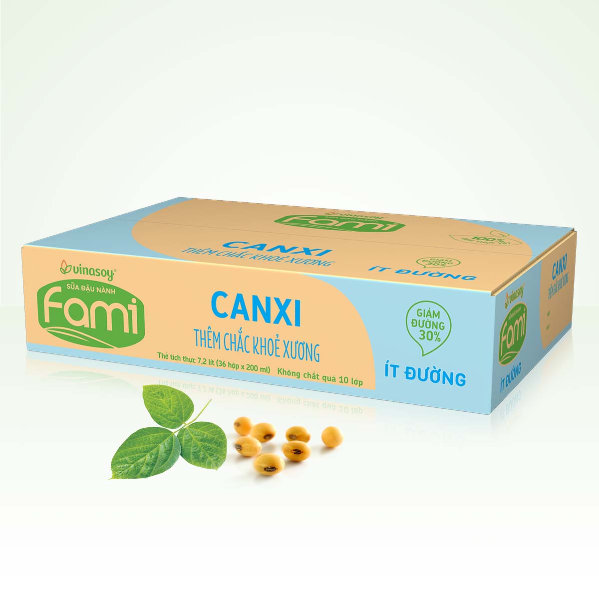 Thùng Sữa đậu nành Fami Canxi ít đường (200ml x 36 Hộp)