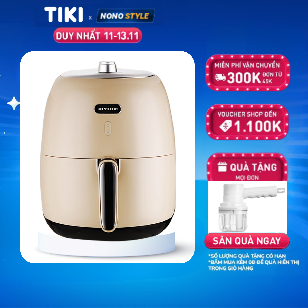 Nồi Chiên Không Dầu Cơ BIYI AF-80 - Nút điều chỉnh nhiệt độ & thời gian cơ phong cách retro - Hàng chính hãng